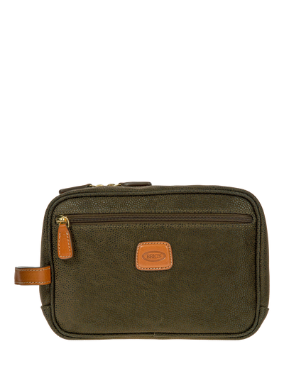Durable Synthetic Suede Effect Travel Wash Bag with Leather Finishes and Pockets