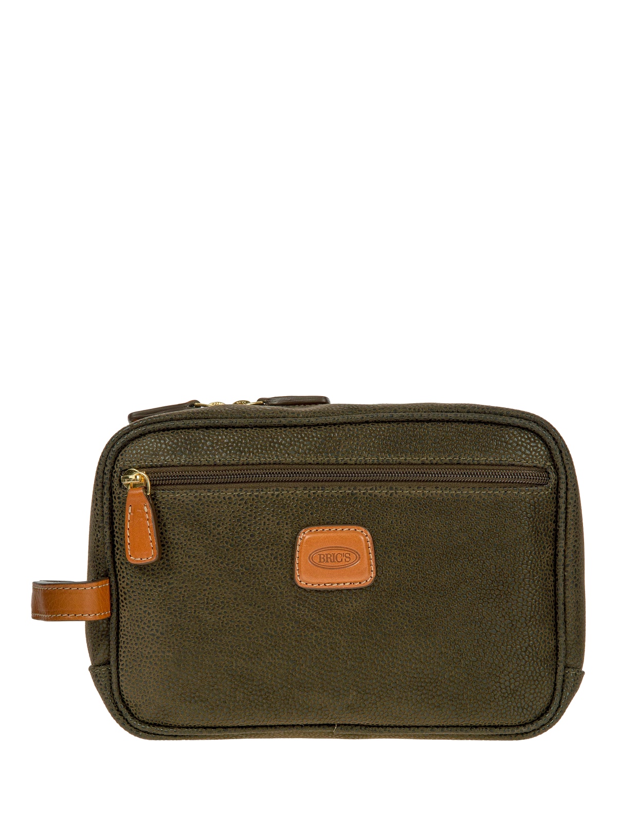 Bric's Life wash bag with suede effect synthetic material and leather finishes - British product