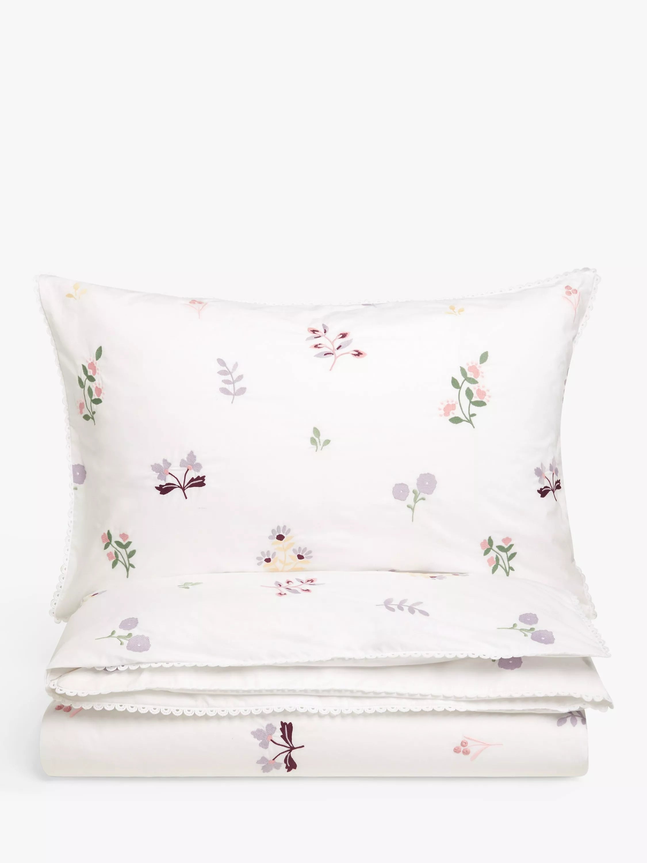 John Lewis Spring Floral Embroidered Pure Cotton Duvet Cover and Pillowcase Set, Single Set - McGrocer