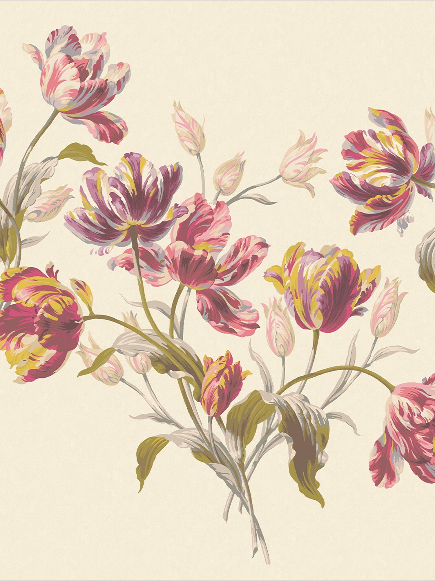 Floral Tulip Mural in Cranberry Hues with 6 Panels on Roll