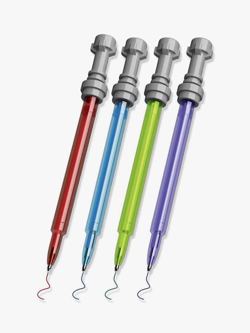 Set of 4 LEGO gel pens with red, blue, green, and purple ink, UK version
