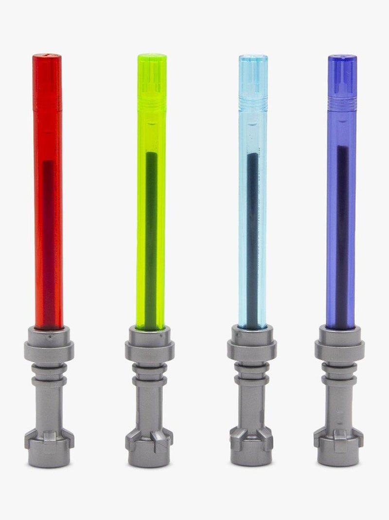 Set of 4 LEGO gel pens with red, blue, green, and purple ink, UK version
