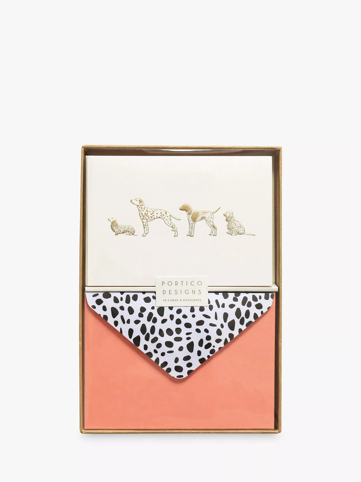 Portico dogs theme gold embossed blank note cards pack of 10, imported from the UK