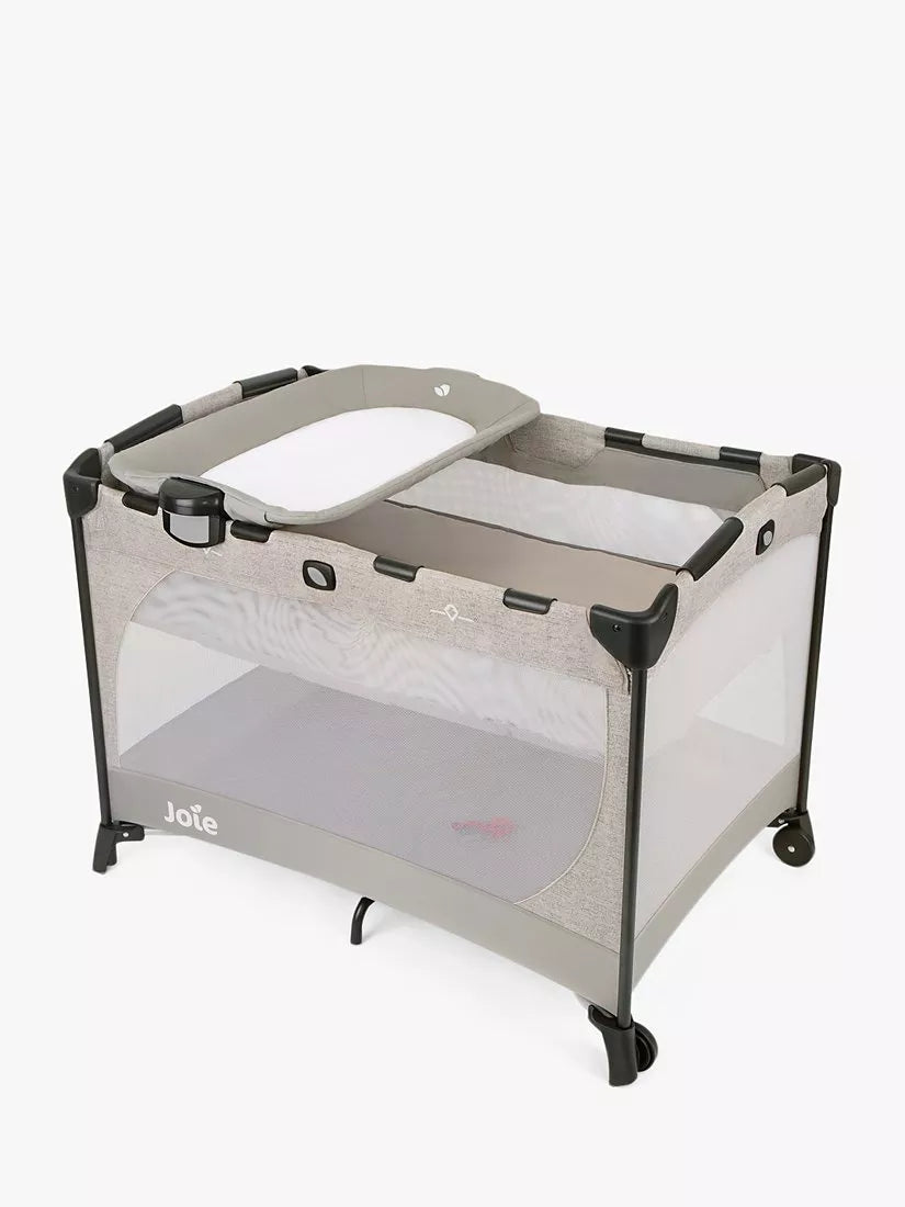 Joie travel cot with quick-release changer and bassinet, speckled design, UK version
