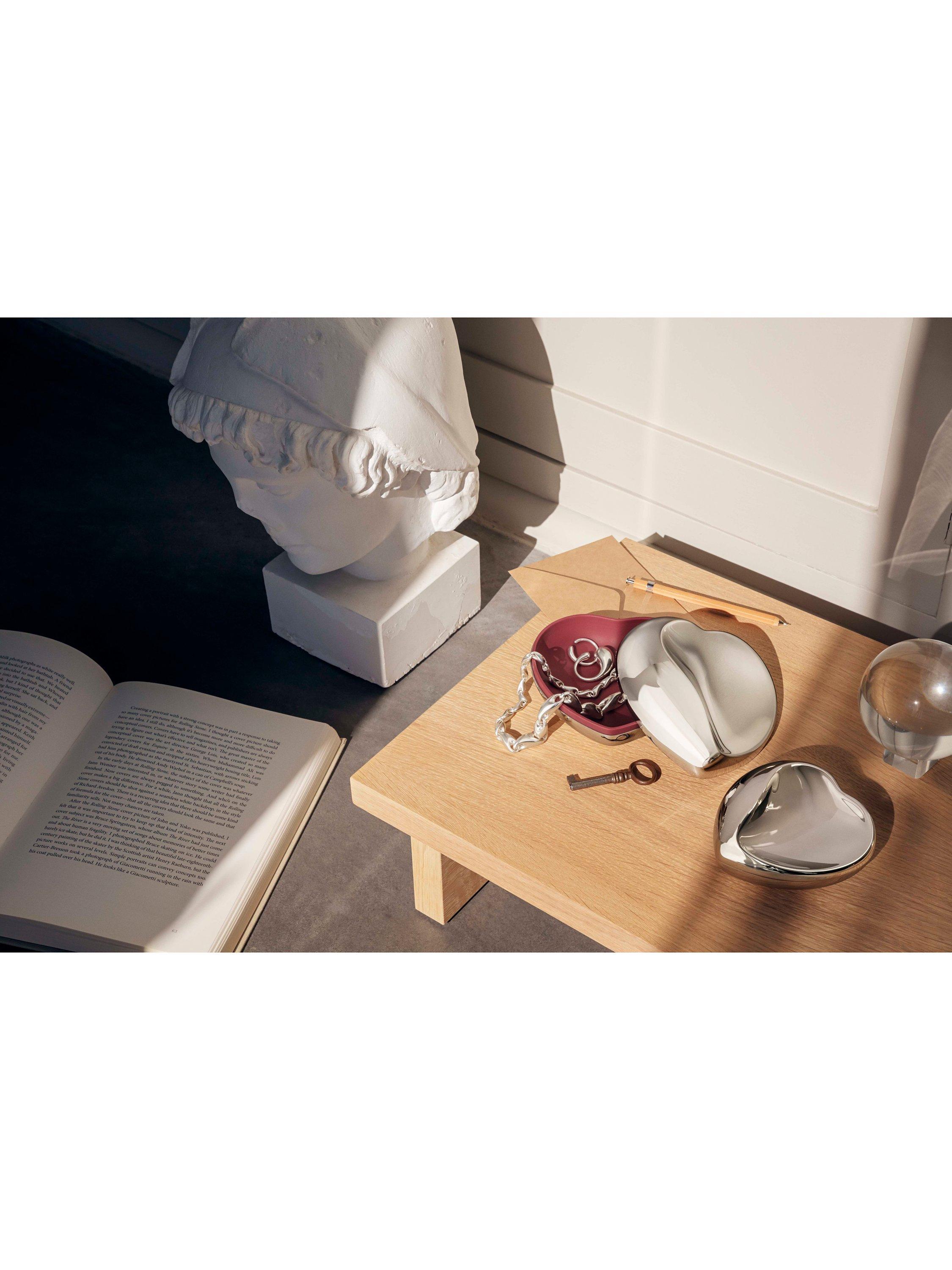 Georg Jensen Heart Trinket Dish Silver Red 10x7x5cm, imported from the UK