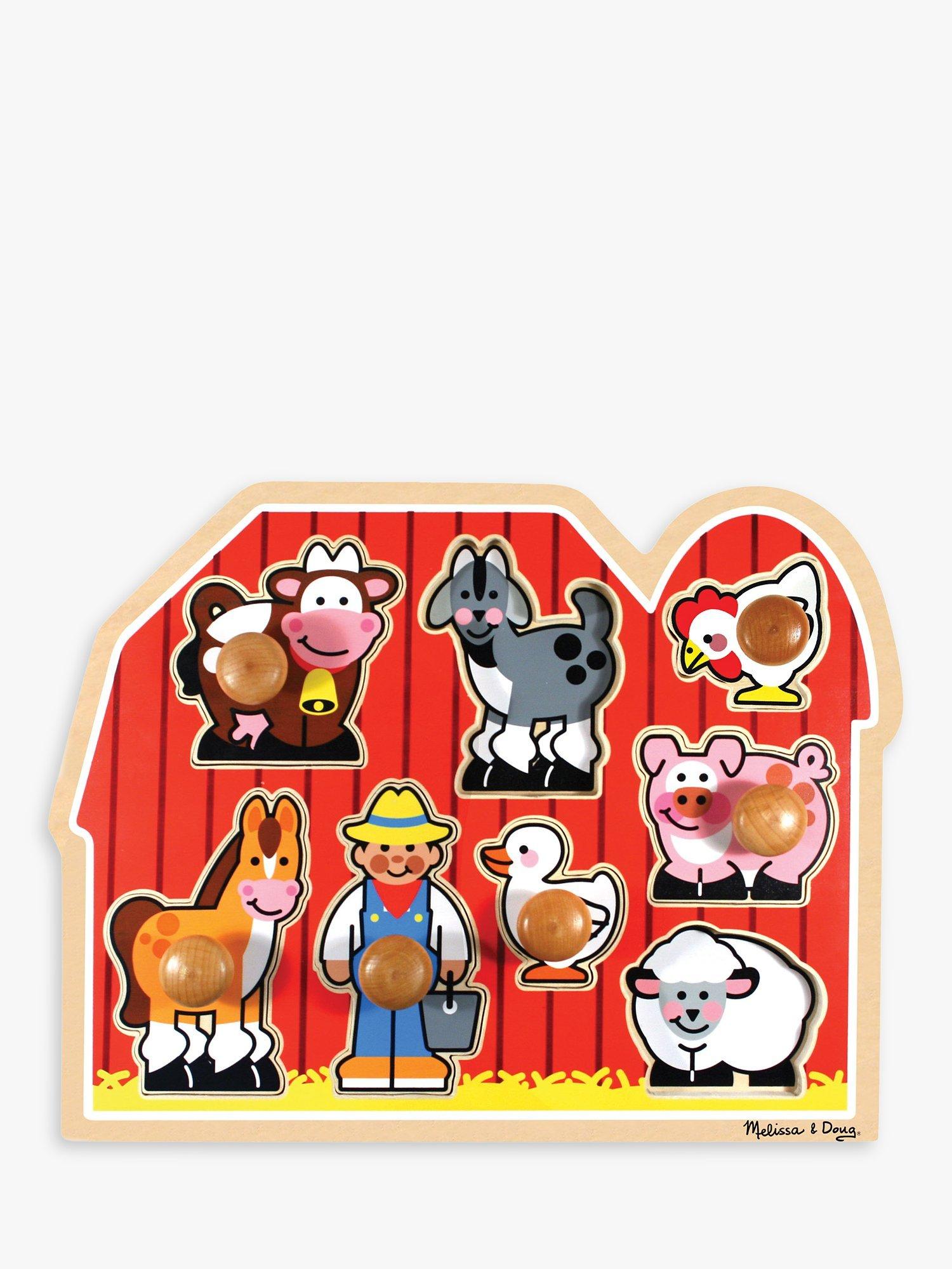 Melissa & Doug Large Farm Animal Peg Puzzle, Eight Wooden Pieces, imported from the UK