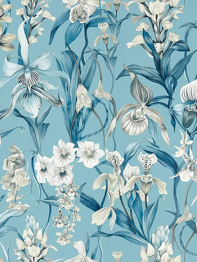 Botanical Wild Orchids Wallpaper with Vibrant Colors and Contrast Ground