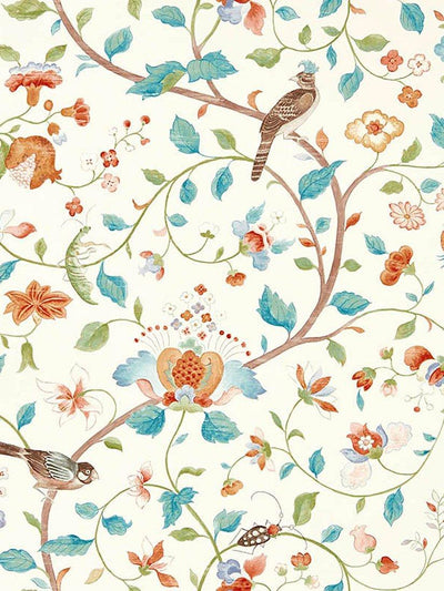 Trailing Garden Design Wallpaper with Stylised Flowers and Insects