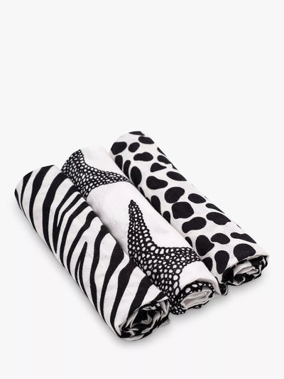 Etta Loves GOTS Organic Cotton Animal Print Sensory Muslin Squares Pack of 3 Multi
