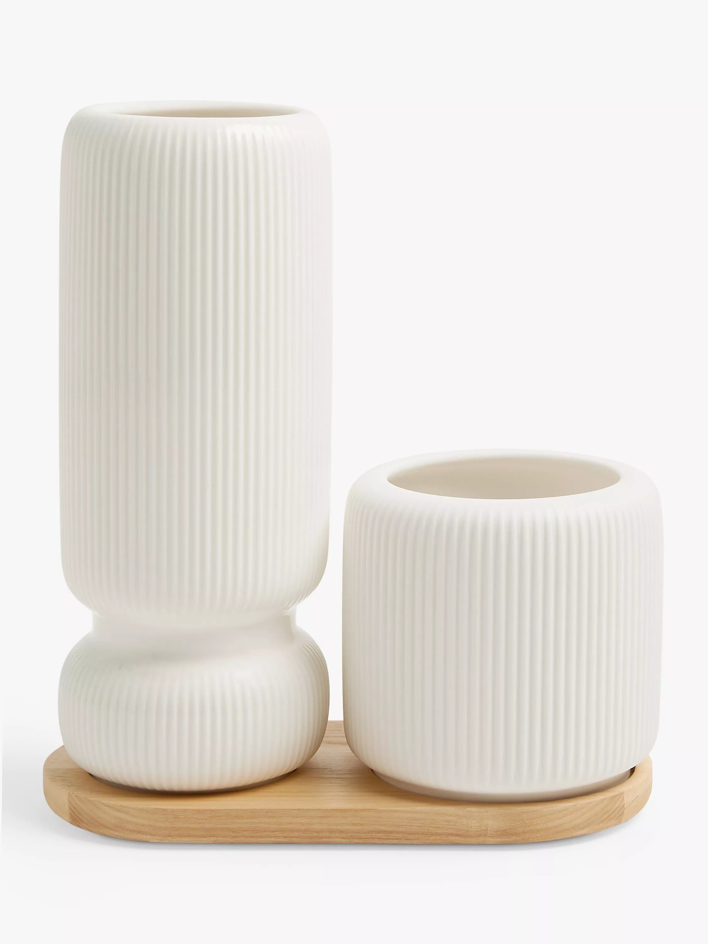 John Lewis ribbed vase set with wooden board Multi, UK version