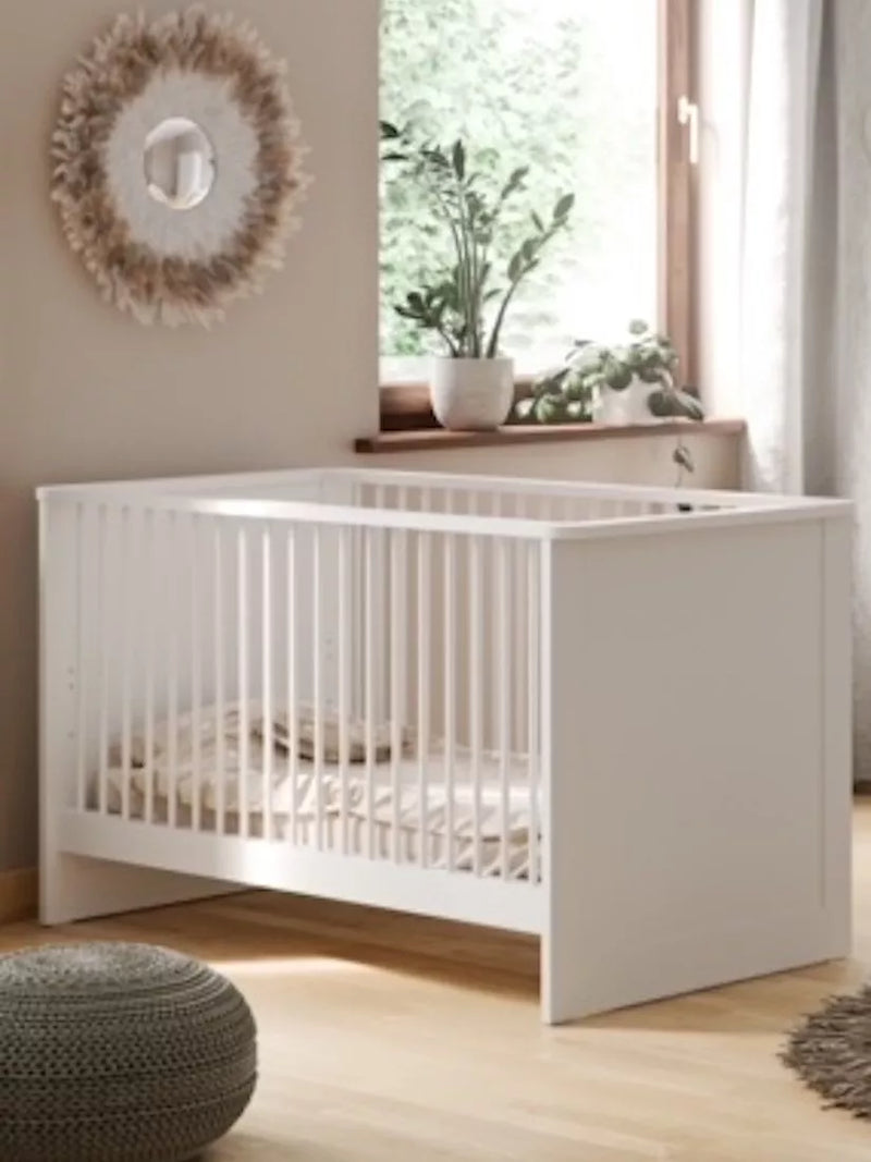 Little Acorns white cotbed with adjustable base and conversion kit, UK version