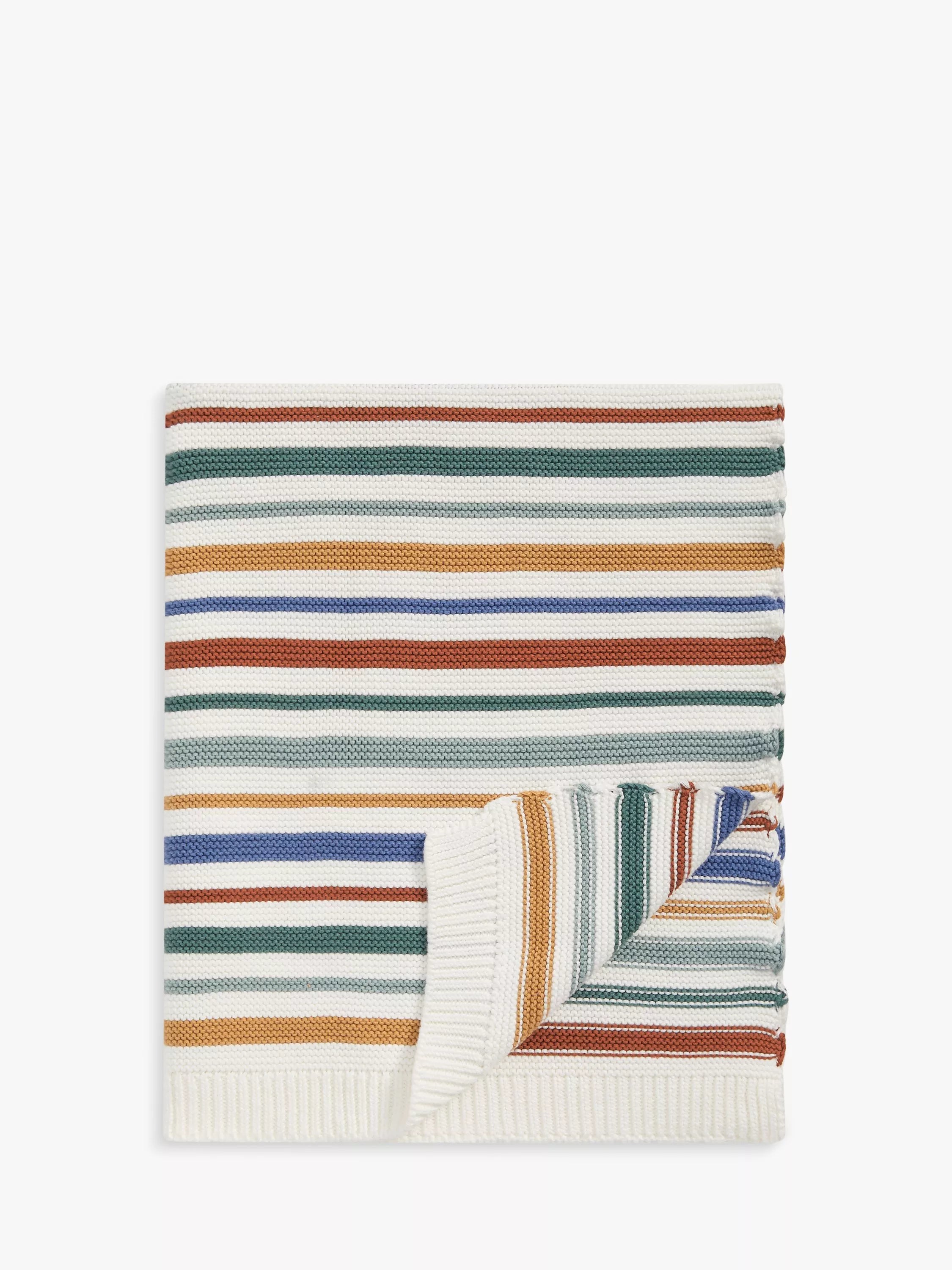 John Lewis striped knitted cotton baby blanket 100 x 80cm, UK version