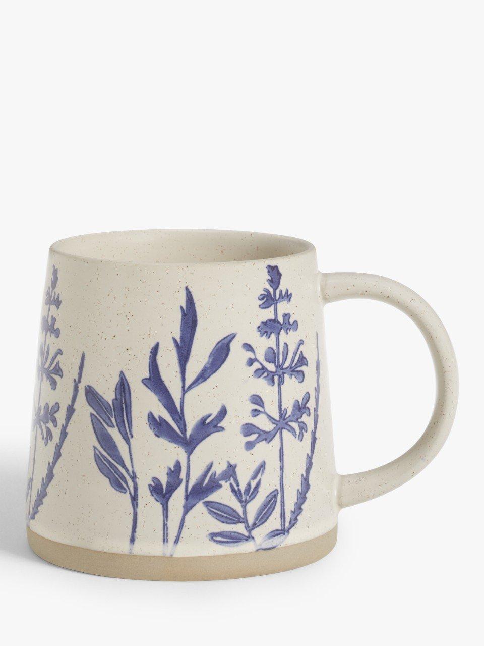 John Lewis Woodland Floral Glazed Stoneware Garden Mug in beige and blue, 450ml, UK version