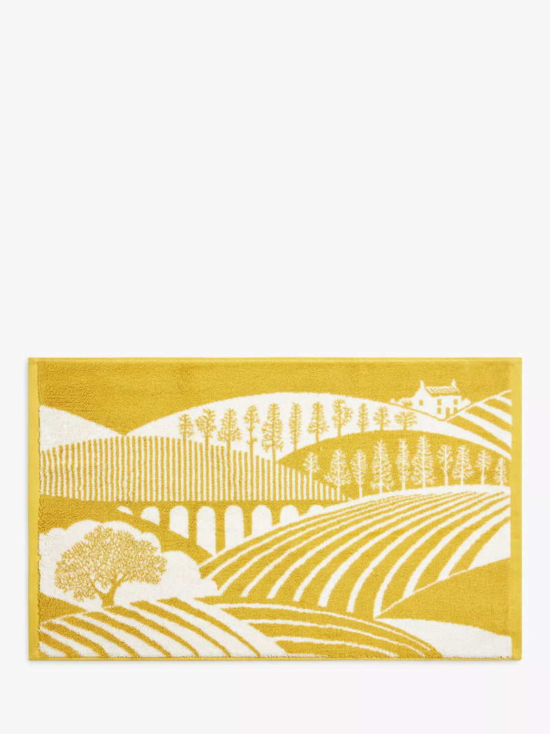 Pure Cotton Pile Bath Mat with Rolling Hills Design in Mustard