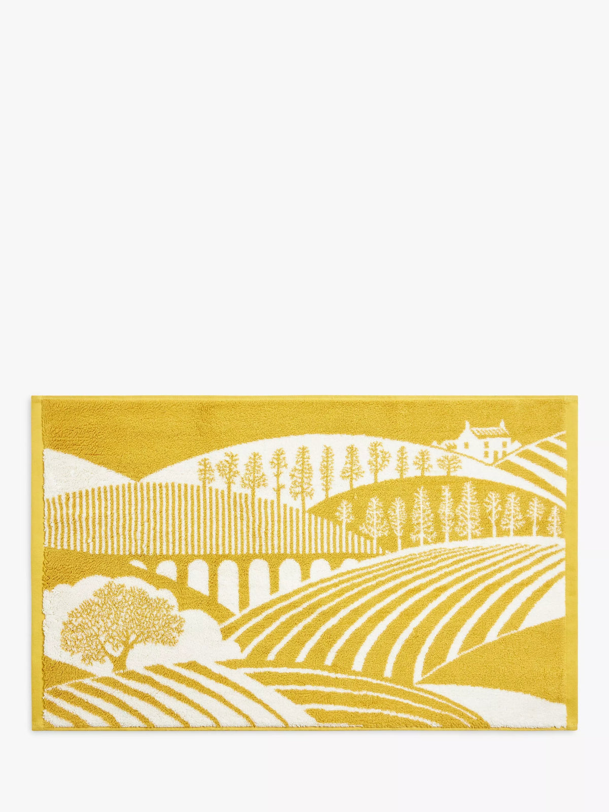 Pure Cotton Pile Bath Mat with Rolling Hills Design in Mustard