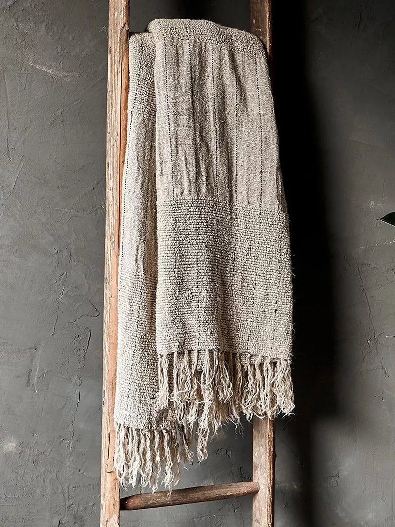 Cotton and Linen Blend Throw with Charcoal Stitching