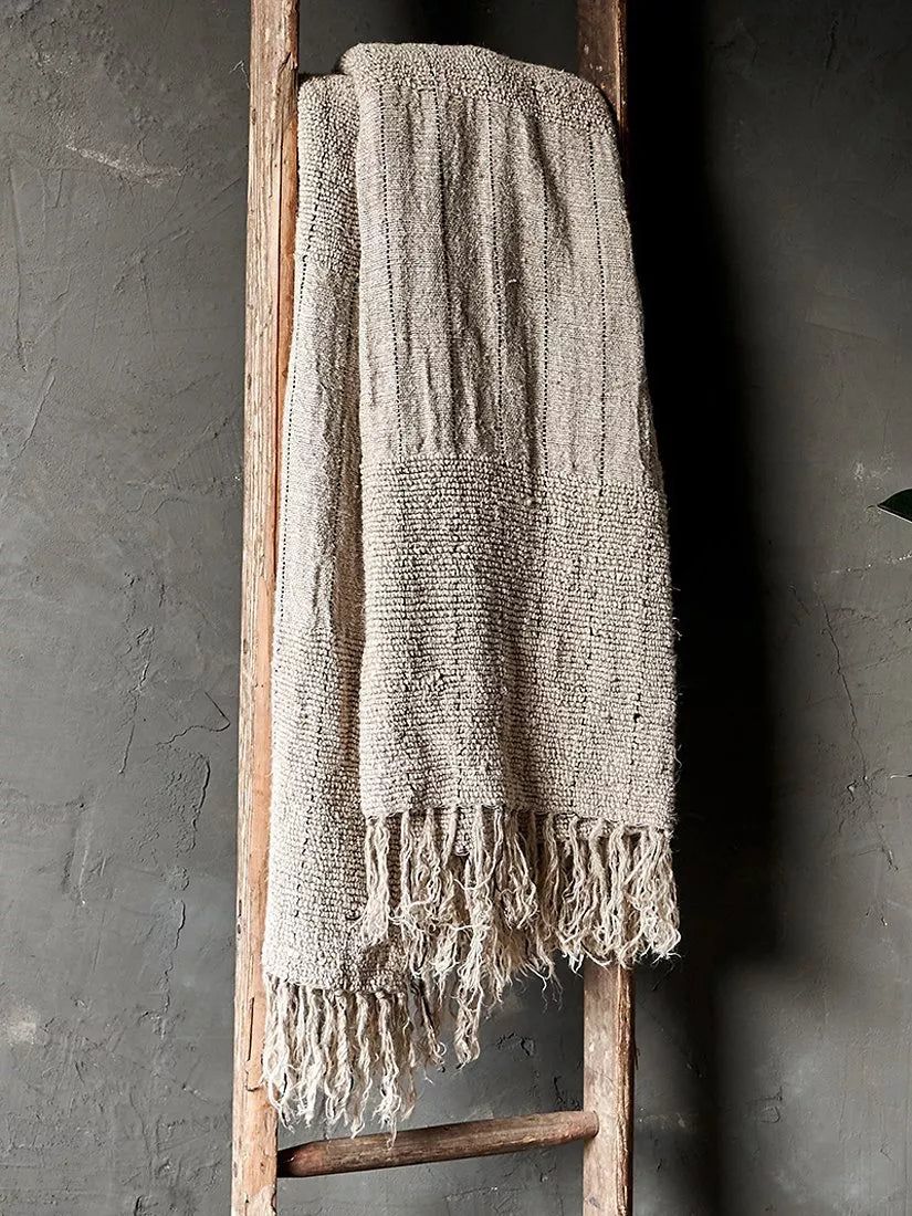 Cotton and Linen Blend Throw with Charcoal Stitching