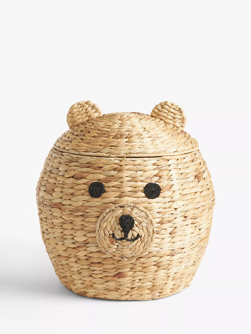 John Lewis bear water hyacinth storage basket with lid, natural, UK version