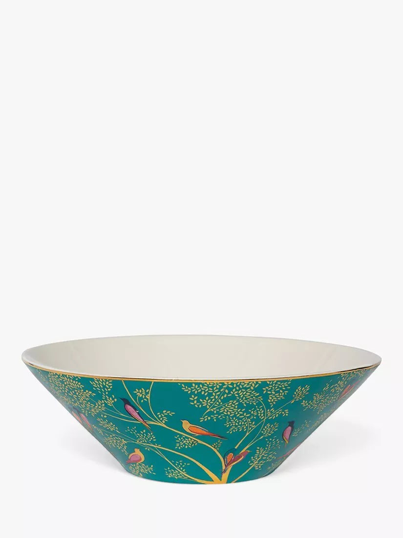 Sara Miller fine china birds salad bowl in green, 25cm (British brand)