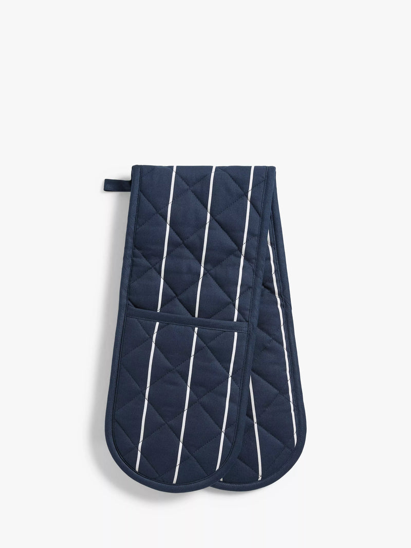 John Lewis classic butcher stripe double oven glove in navy, UK version