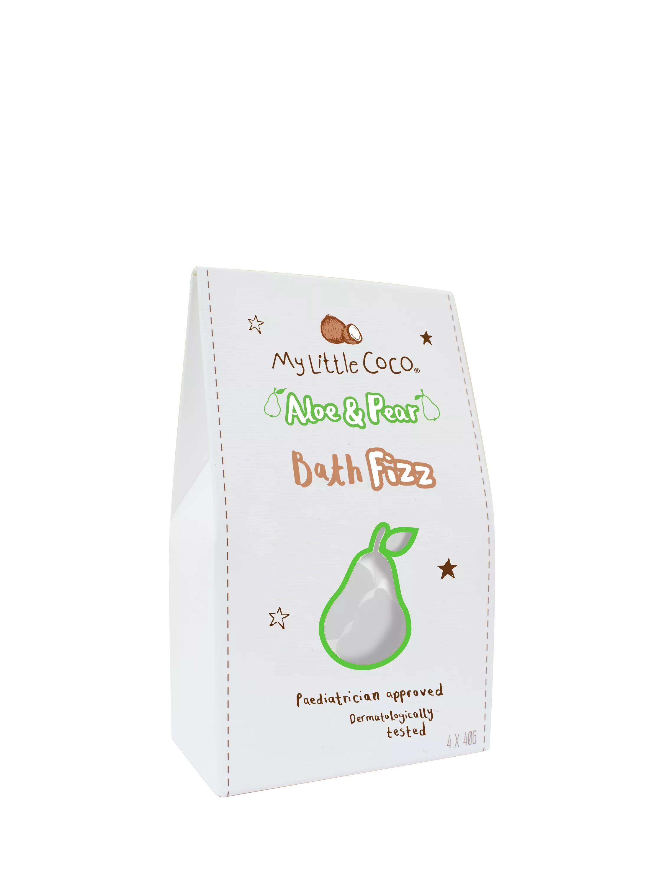 My Little Coco Baby Bath Fizz Aloe Pear 4 x 40g, imported from the UK