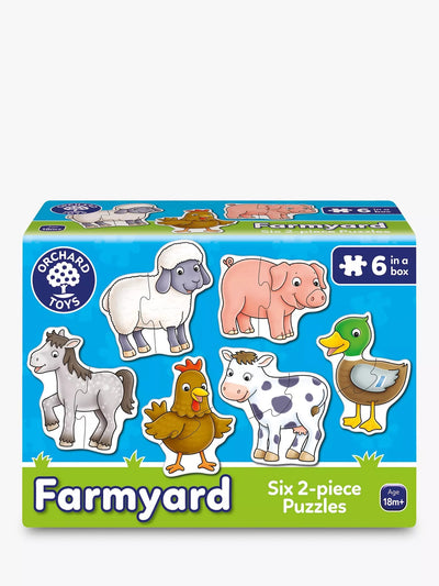Farmyard Animal Jigsaw Puzzle Set with Six Two-Piece Puzzles for Kids