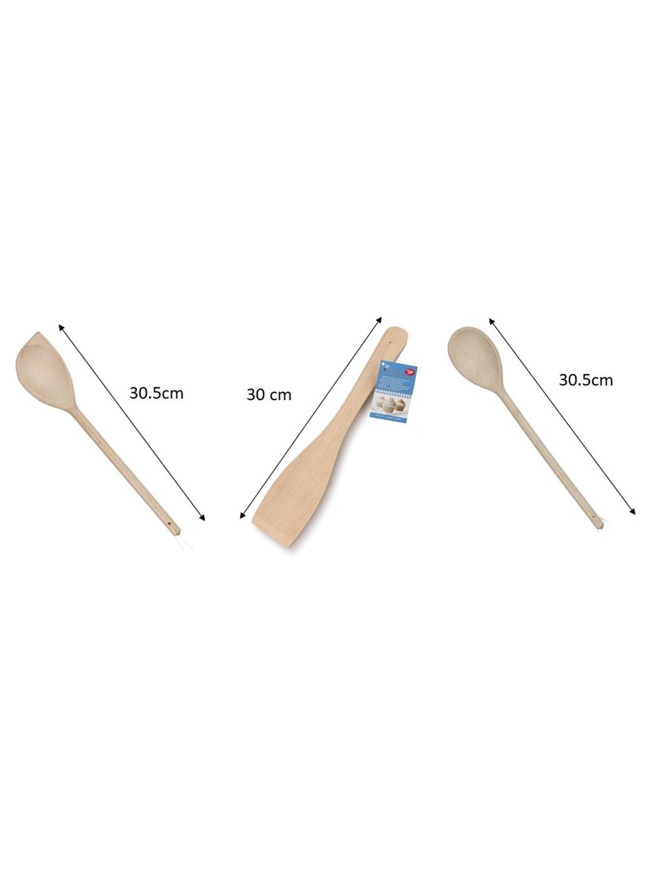 Tala set of 3 FSC-certified beech wood kitchen utensils (spoon, corner spoon, spatula) 30cm (British brand)