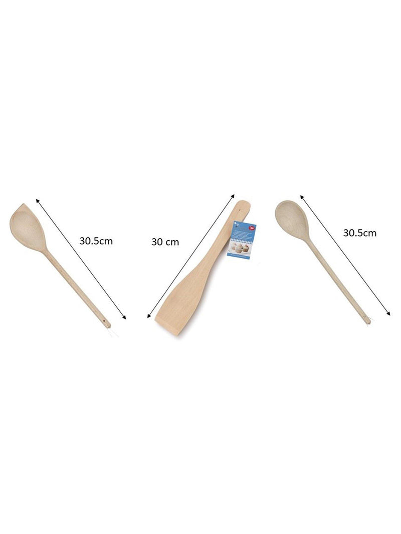 Tala set of 3 FSC-certified beech wood kitchen utensils (spoon, corner spoon, spatula) 30cm (British brand)
