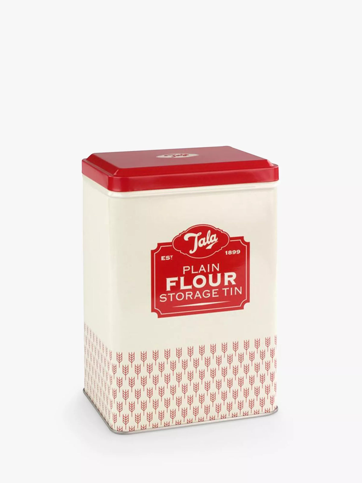 Red and cream Tala plain flour storage tin for standard flour bags (British brand)
