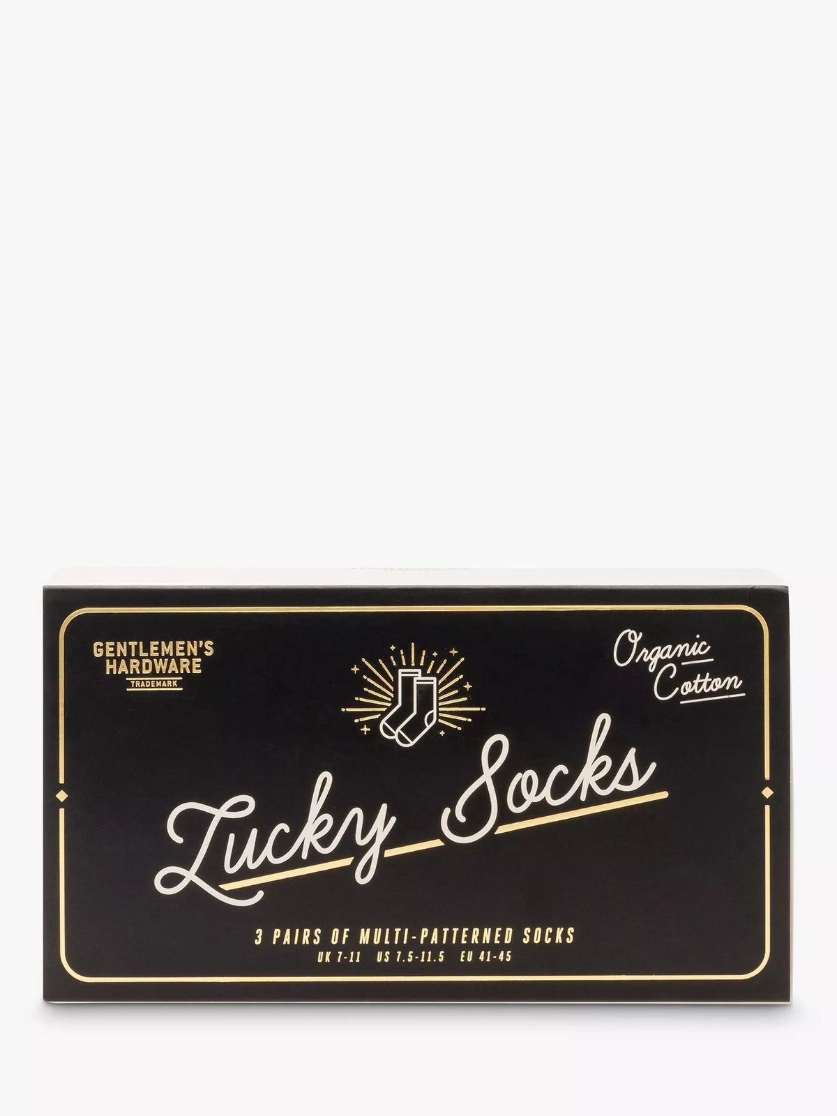 Gentlemen's Hardware lucky socks gift set with three pairs and international icons, UK version