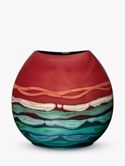 Earthenware Purse Vase Hand-Painted in Red and Multi Colours 26cm
