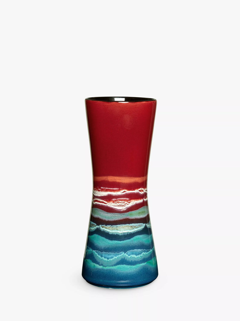 Poole Pottery Horizon hourglass vase in red and multi colours, H34cm, imported from the UK