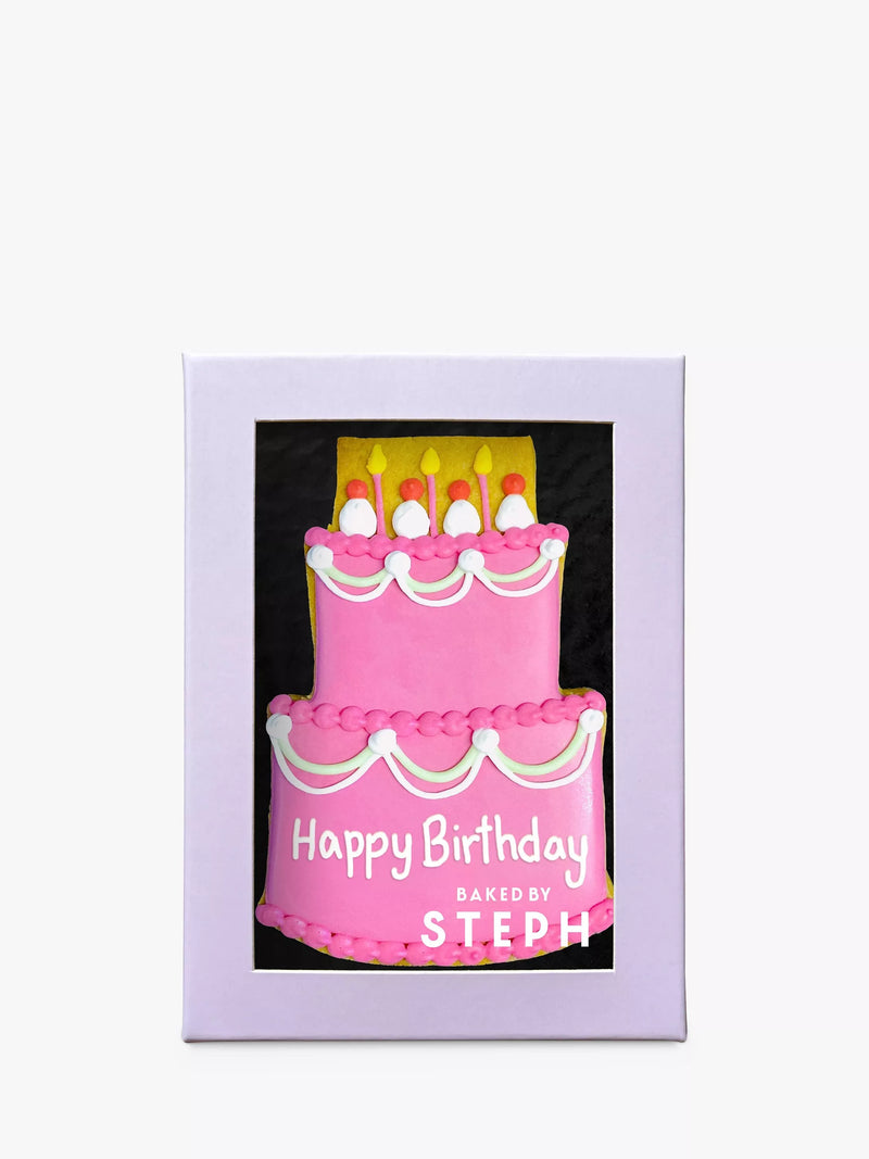 Baked by Steph hand iced pink birthday cookies 66g - British product