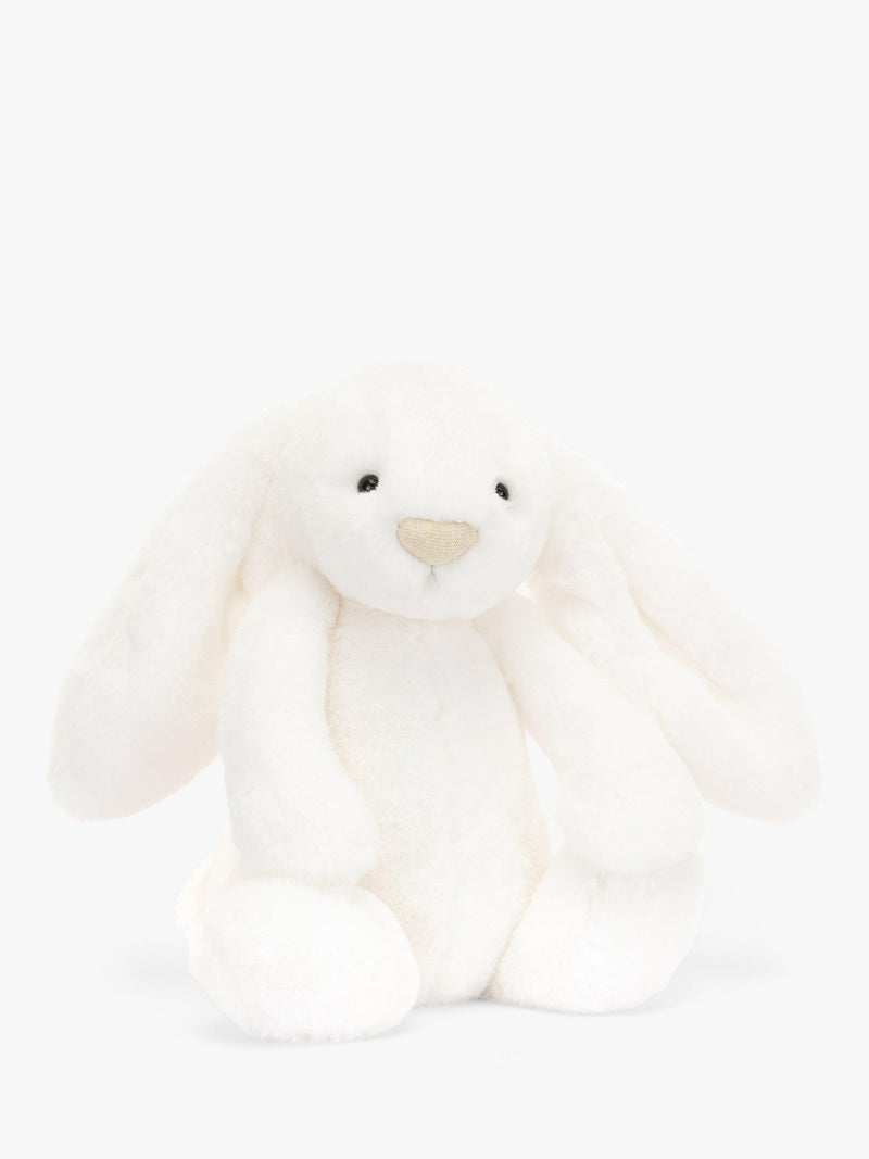 White Fur Bunny Soft Toy with Fluffy Tail and Gold Nose