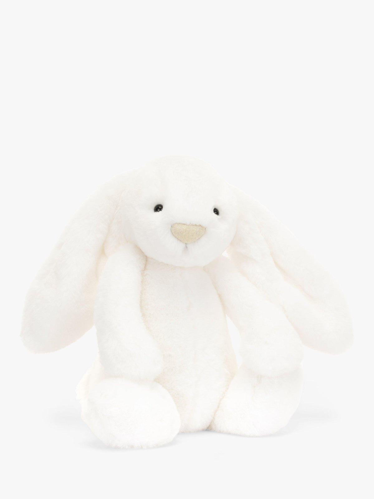 White Fur Bunny Soft Toy with Fluffy Tail and Gold Nose