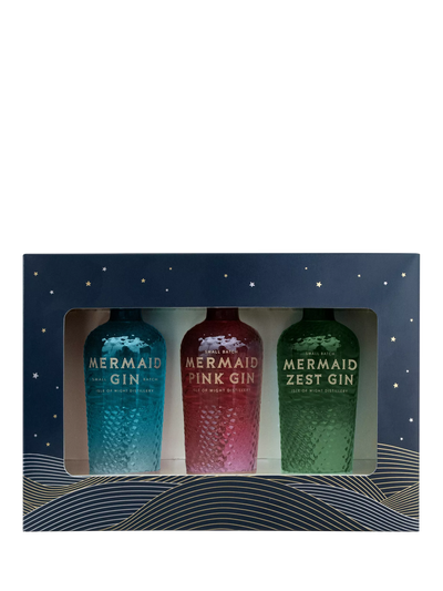 Isle of Wight Distillery Mermaid Mini Gin Gift Set with Mermaid, Pink and Zest Gin, 3x 5cl