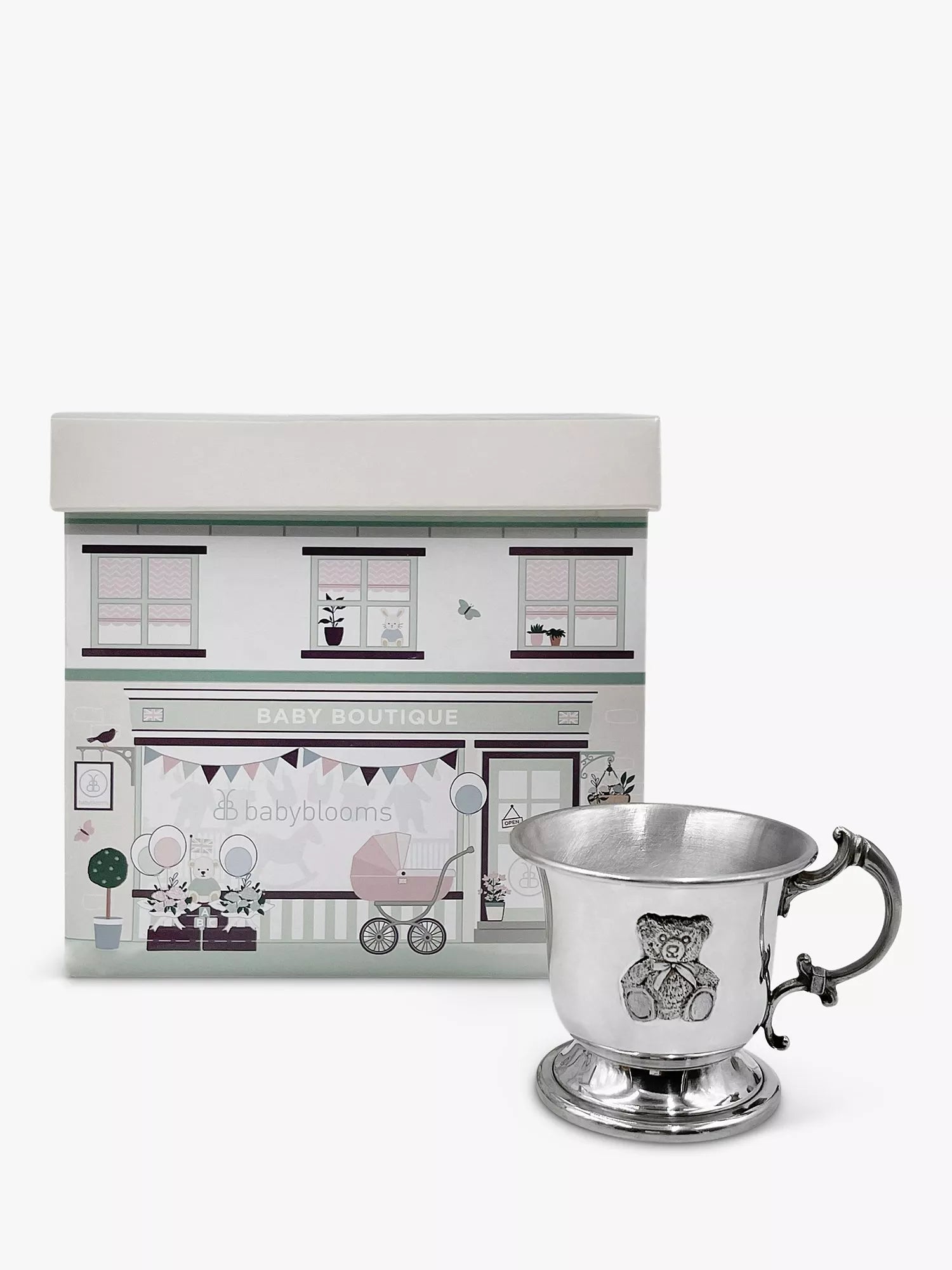 Babyblooms silver christening pewter cup - British product