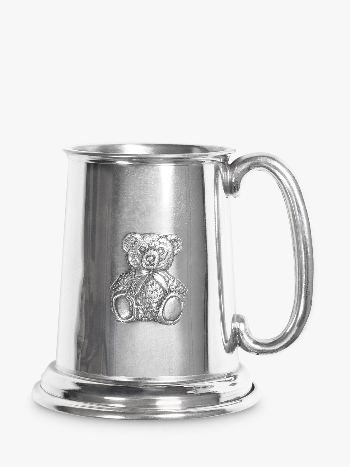 Babyblooms silver Christening pewter tankard with teddy bear motif - British product