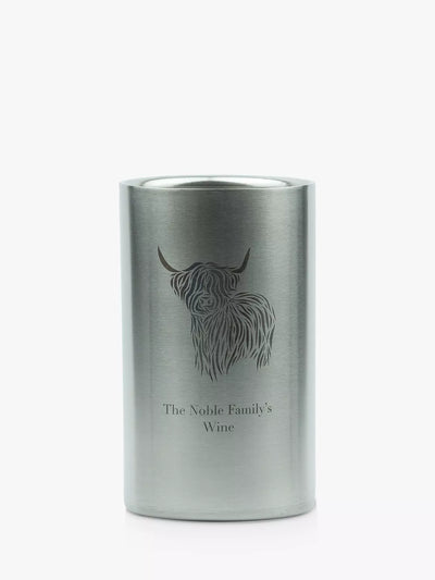 Totally About You Personalised Highland Cow Silver Stainless Steel Wine Cooler
