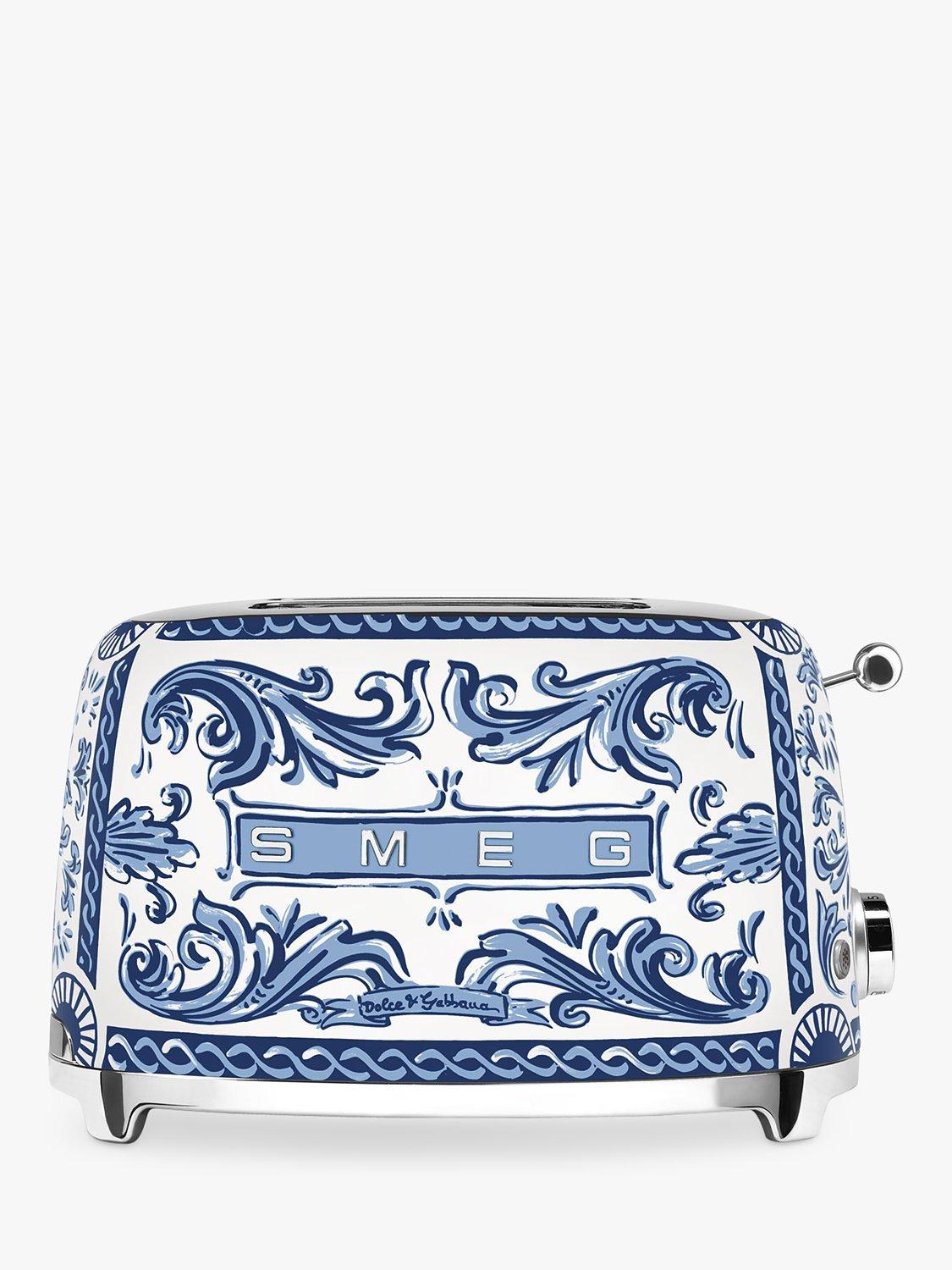 Smeg blue and white two-slot toaster with Mediterraneo design (British brand)