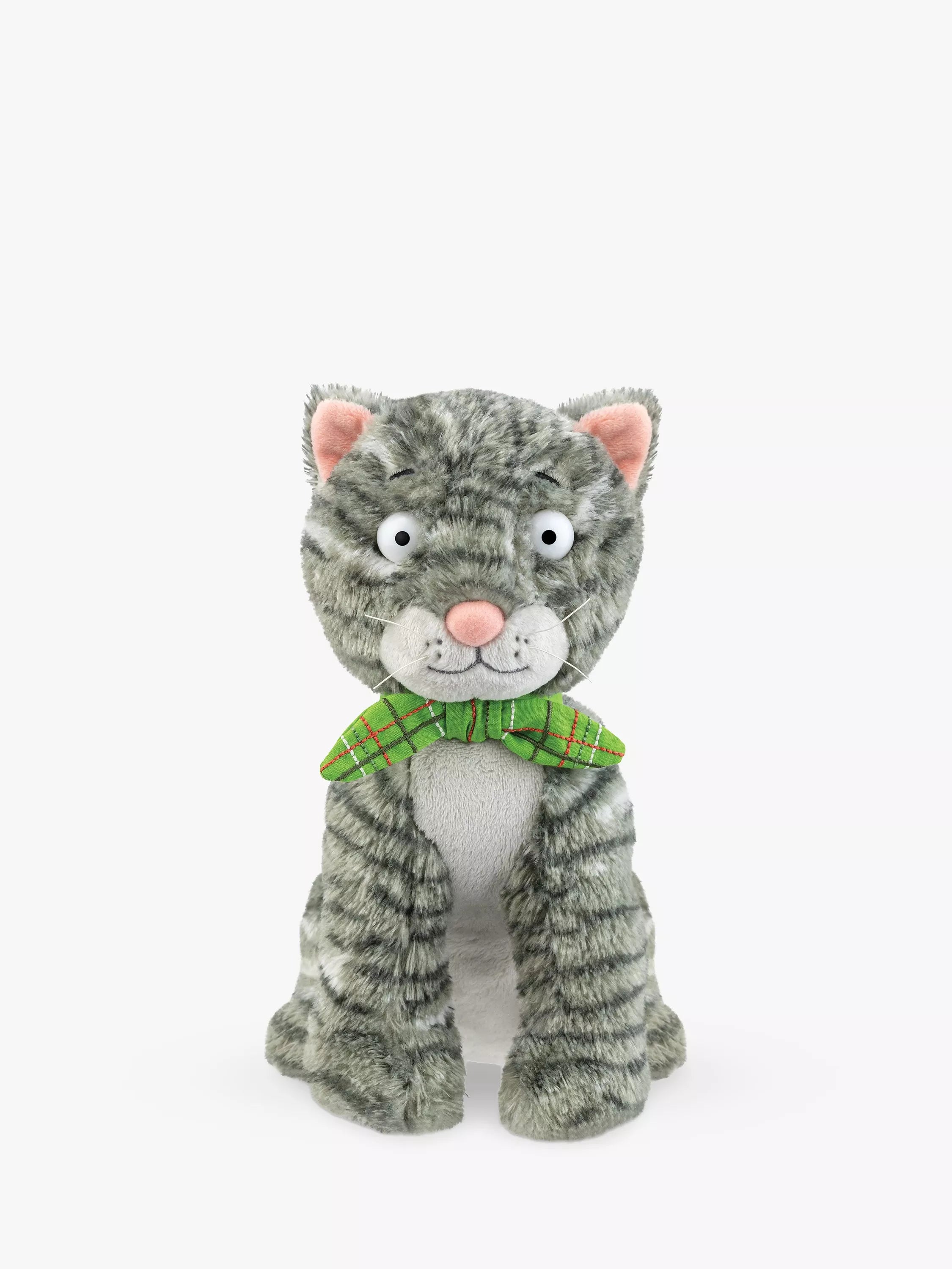 Julia Donaldson cat soft toy with green scarf, UK version