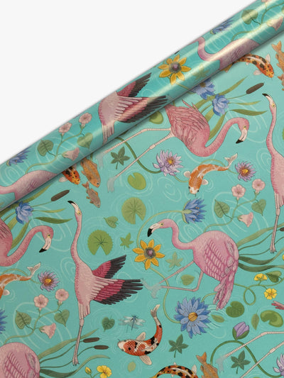 Perlemorskimrende gaveinnpakningsrull med flamingo-mønster, 3m