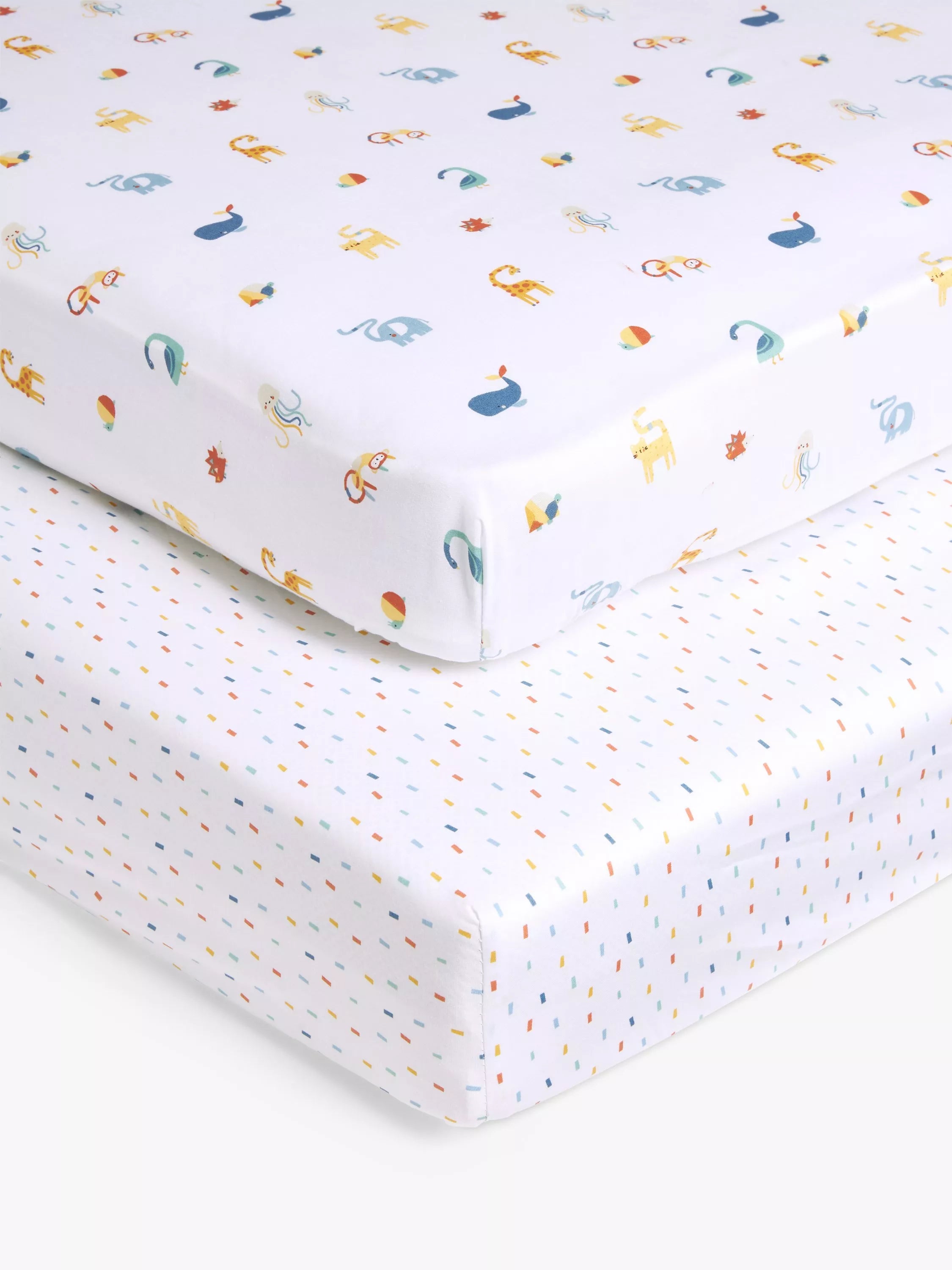 John Lewis Alphabet Animals Cotton Fitted Baby Sheet, Pack of 2, Multi - McGrocer