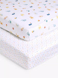 John Lewis Alphabet Animals Cotton Fitted Baby Sheet, Pack of 2, Multi - McGrocer