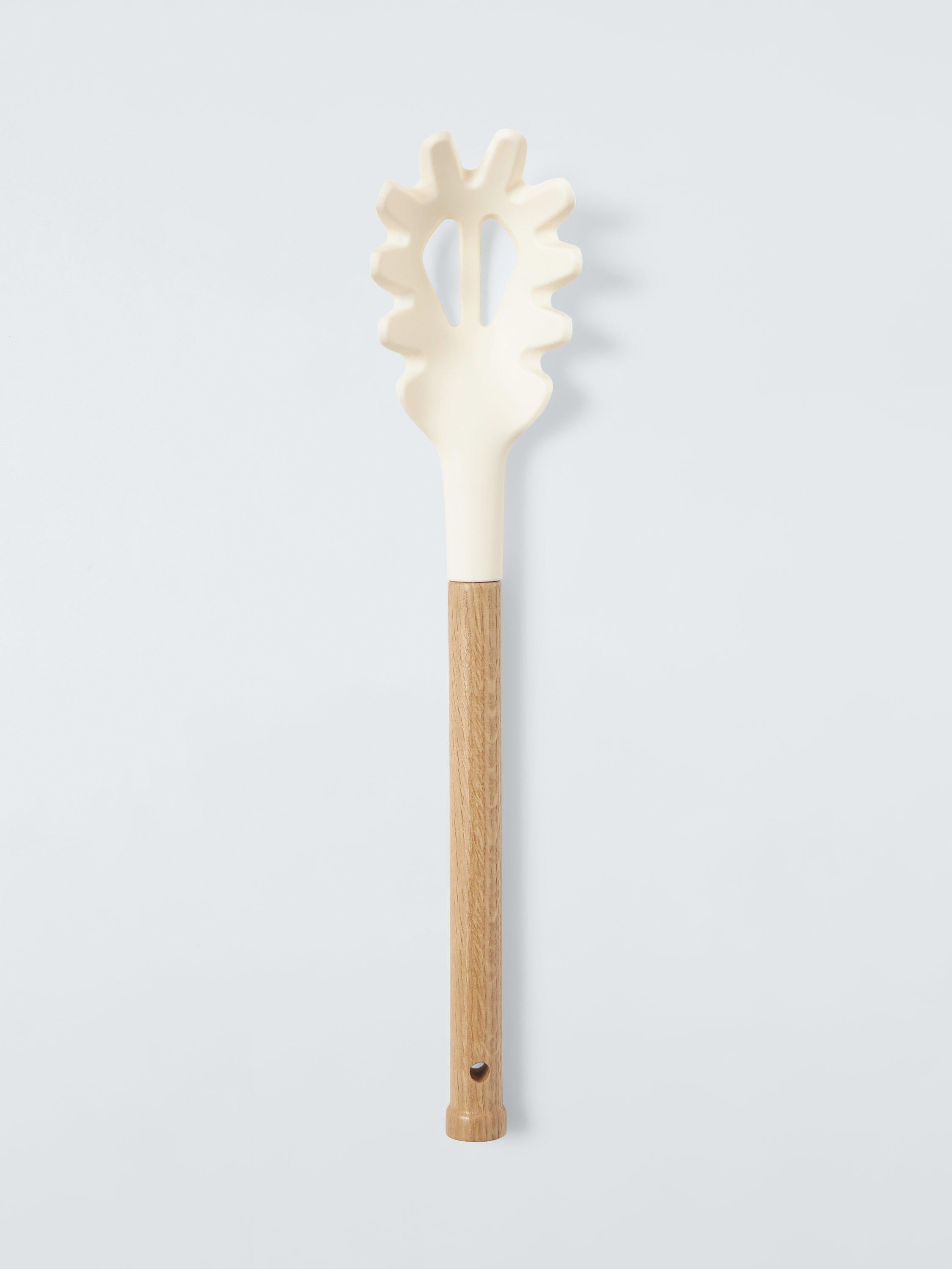 John Lewis wood handle silicone head spaghetti spoon with FSC-certified oak wood in cream, UK version