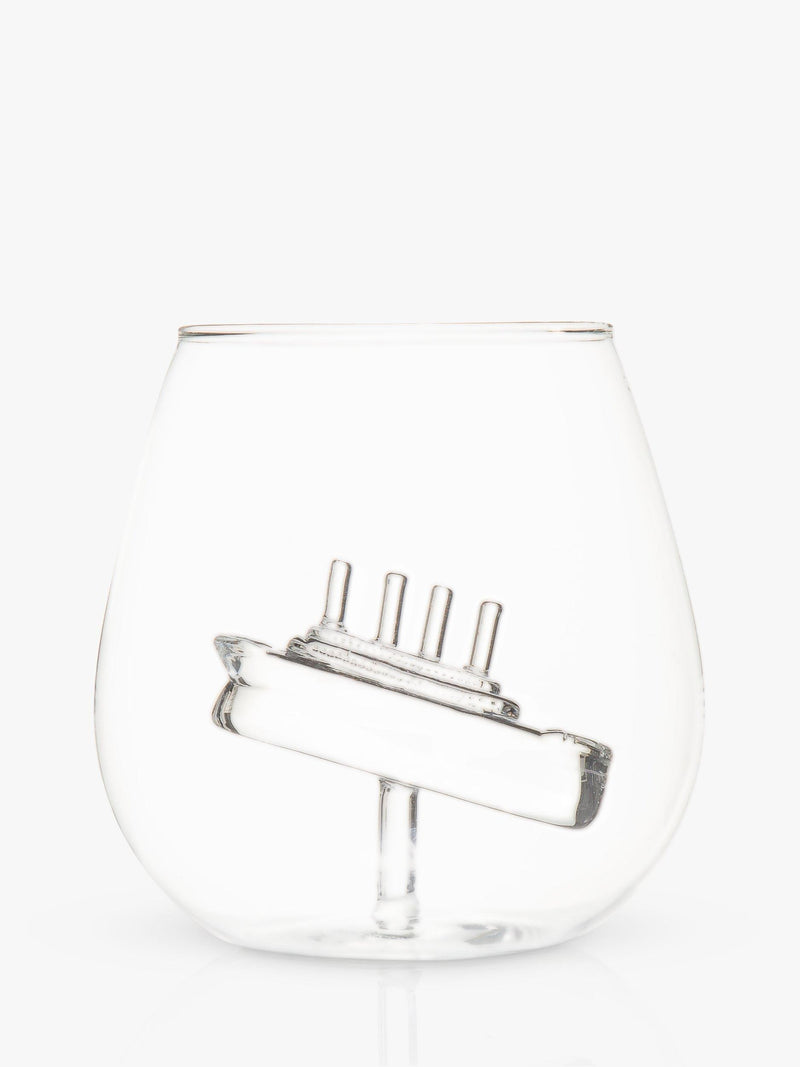 Bar Bespoke clear glass tumbler with handmade ship inside, 500ml - British product