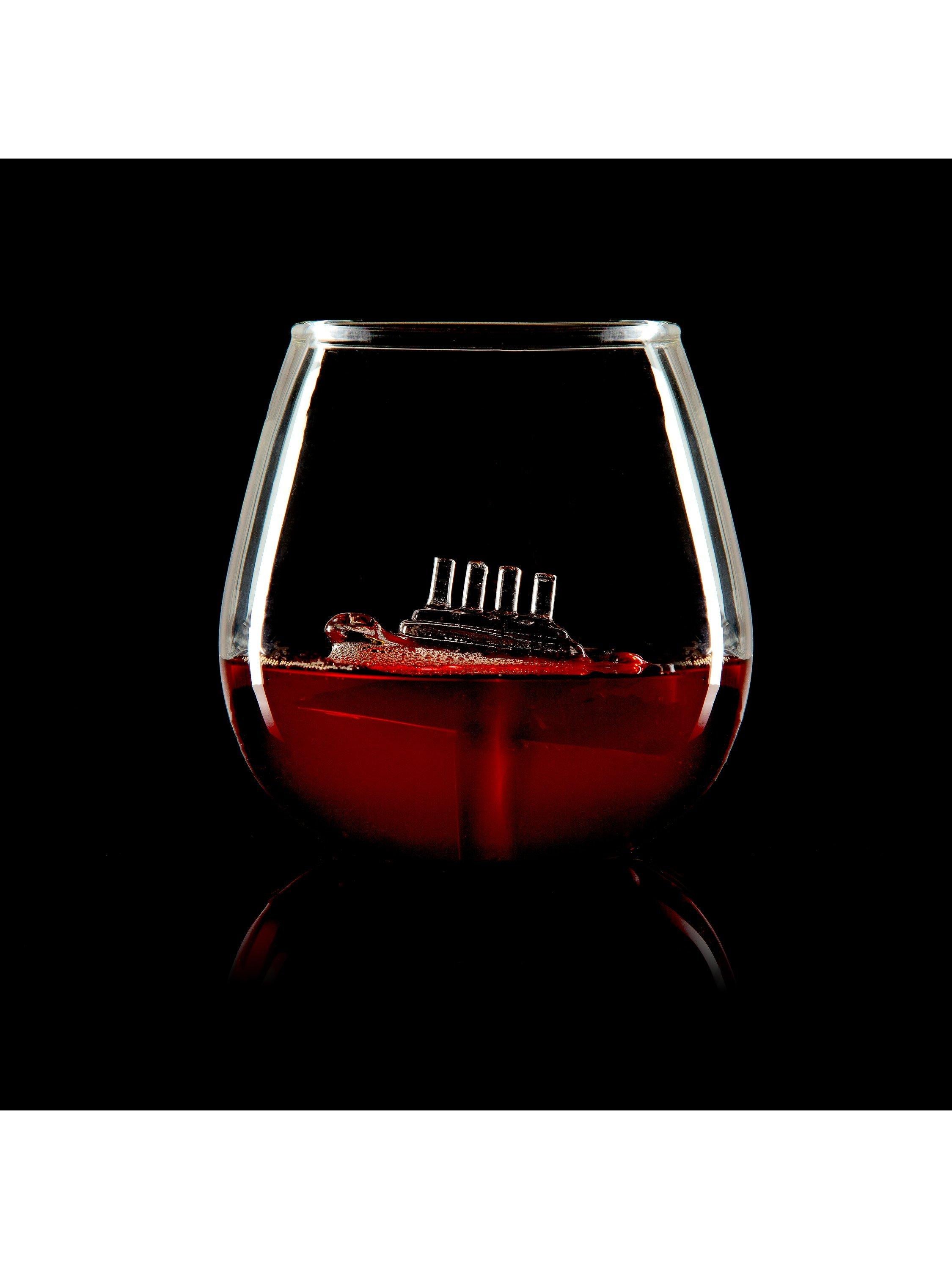 Bar Bespoke clear glass tumbler with handmade ship inside, 500ml - British product
