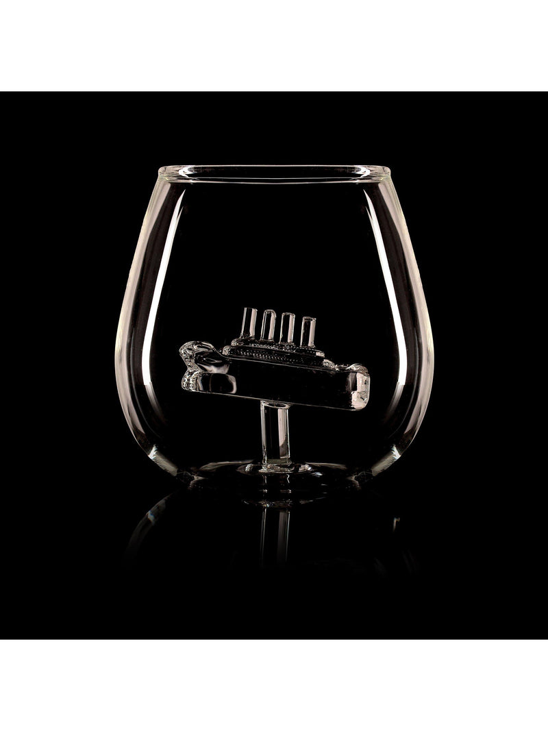 Bar Bespoke clear glass tumbler with handmade ship inside, 500ml - British product