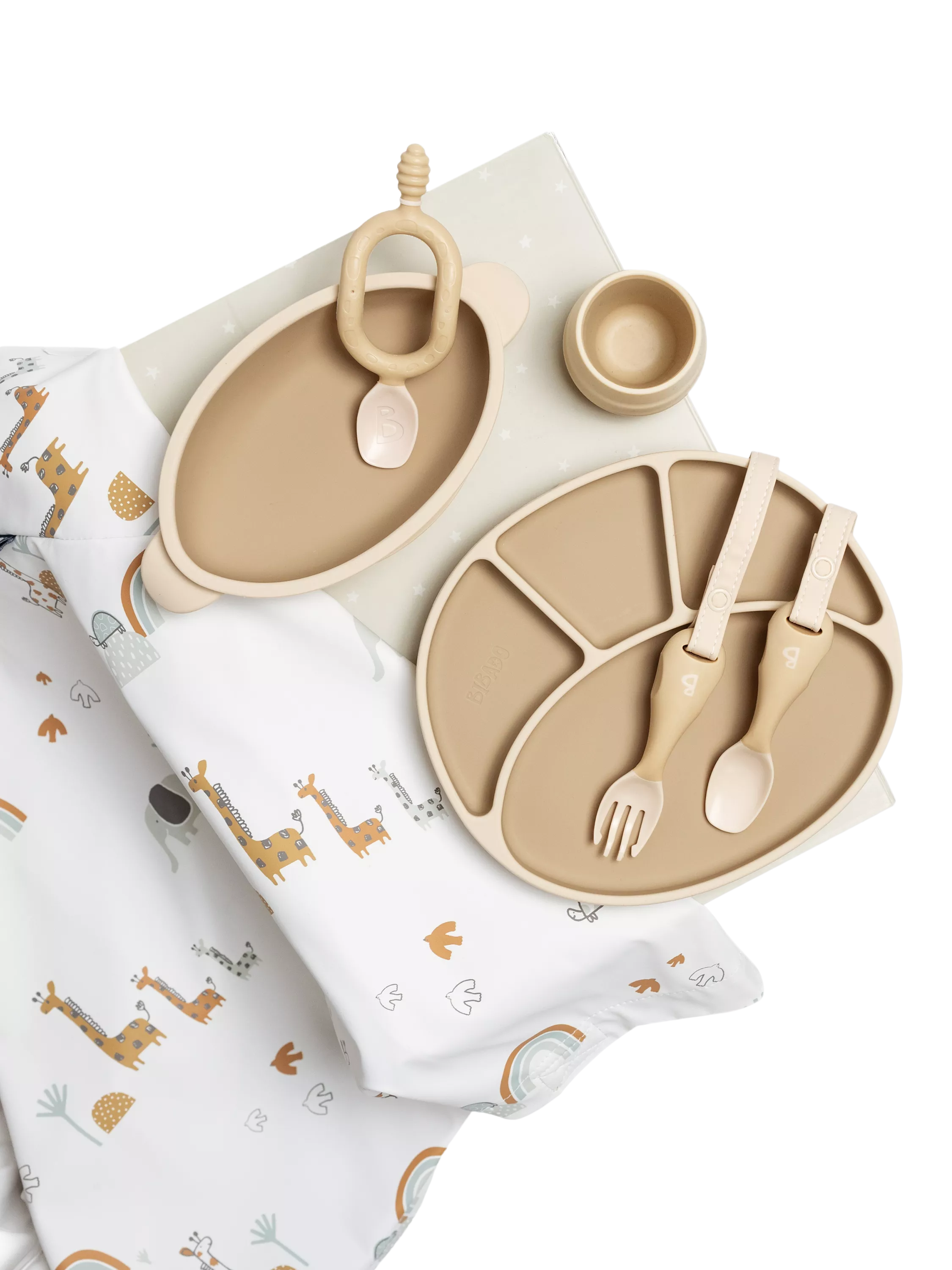 Bibado weaning bundle with bib, plate, bowl, and cutlery - British product