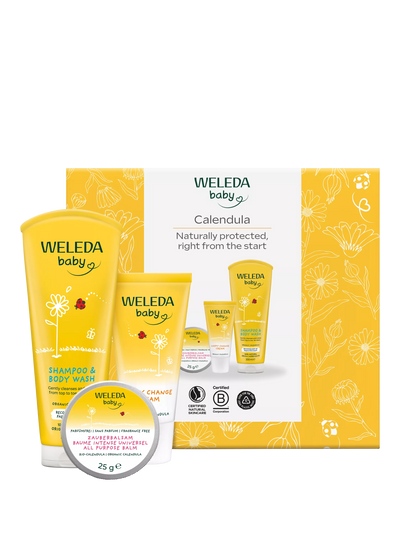 Weleda Calendula Shampoo & Body Wash, Nappy Cream and Balm Baby Care Gift Set